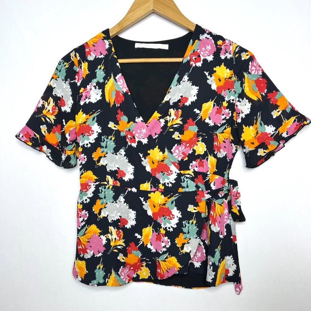 Zara Floral Wrap Blouse Small